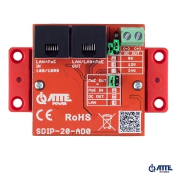 SDIP‑20‑AD0 Adapter PoE Gigabit obniżający napięcie do 5V/12V/24V, Pout 20W, 802.3af/at oraz PASSIVE